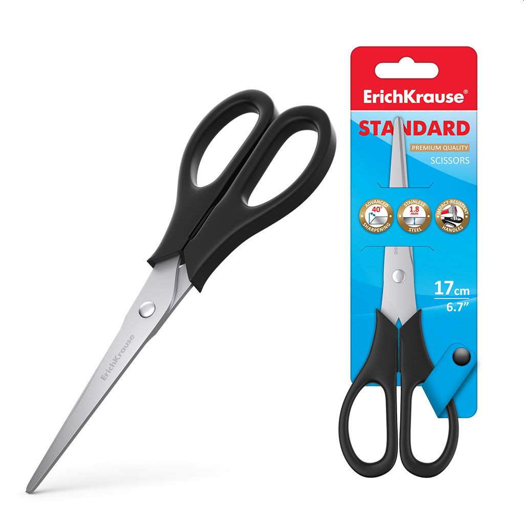 Foarfeca ErichKrause Standard 17 cm, lama otel inoxidabil 1.8 mm, maner ABS, neagra, pentru dreptaci